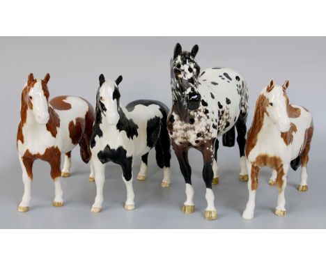 Beswick Appaloosa Stallion, model No. 1772, black and white gloss; together with three Pinto Ponies (4)