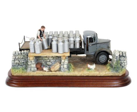 Border Fine Arts 'Morning Collection' (Milk Lorry), model No. B0956 by Ray Ayres, limited edition 330/500, on wood base, with