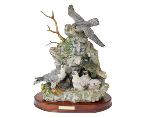 Border Fine Arts 'Call of the Falcon' (Peregrine Falcon and Chicks), model No. L162 by Ray Ayres, limited edition 46/200, on 