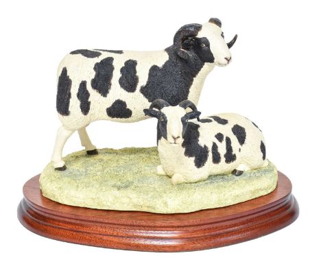 Border Fine Arts 'Pair of Jacob Sheep' (Two-Horned), model No. B0367 by Ray Ayres, limited edition 190/750, on wood base, wit