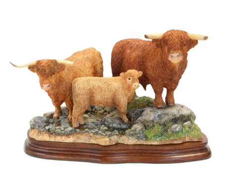 Border Fine Arts 'Highland Cattle', model No. B1325 by Ray Ayres, limited edition 25/500, on wood base, with box and certific