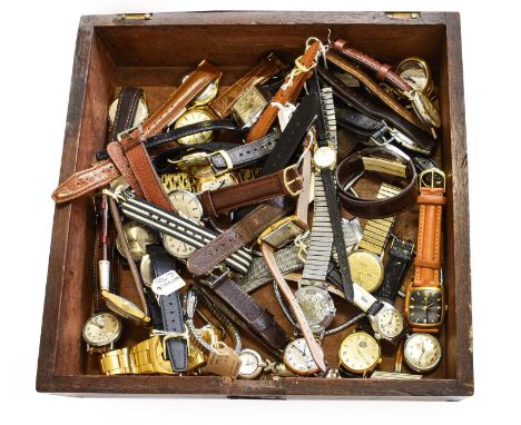 A Selection of Gents Wristwatches, by Roamer, Timex, Sekonda, Limit, etc, in one mahogany box, (Qty)