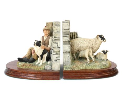 Border Fine Arts '10 O'clock Break' (Bookends), model No. L158 by Adrian Hughes, limited edition 1084/1500, on wood bases, wi