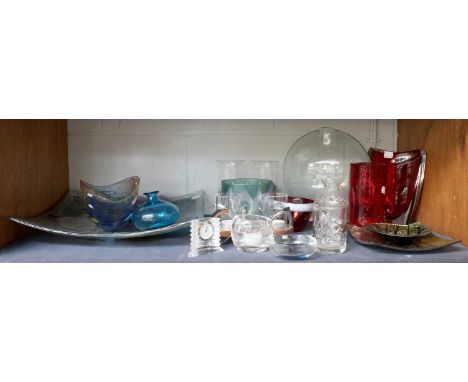 A Quantity of 20th Century Art and Other Glass, including a Baccarat timepiece, a vase signed "M. Andreus", etc. (one shelf)