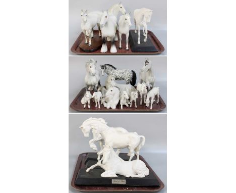 Beswick Horses, including: Shire Mare, Cantering Shire and various others all light grey gloss; together with Foal, model No.