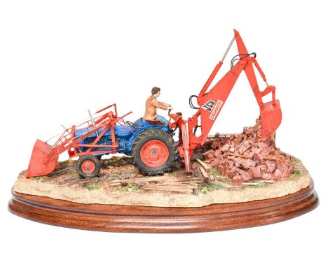 Border Fine Arts 'Brown Site Development' (Fordson Major with JCB Excavator), model No. B1003 by Ray Ayres, limited edition 3