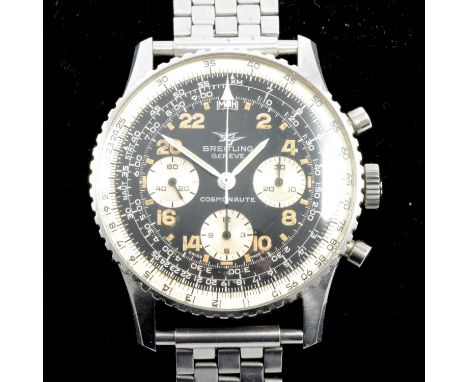 Breitling - A gentleman's Navitimer Cosmonaute manual wind wristwatch, the 39mm circular black dial with Arabic numerals, sil