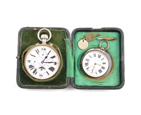 Marcks &amp; Co goliath pocket watch in travelling case, a silver pocket watch and other items, a Marcks &amp; Co 8 days goli