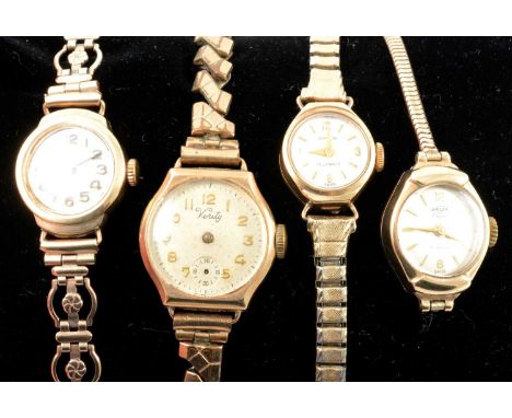 Four ladies' vintage 9 carat yellow gold wristwatches, Corvette - a lady's vintage 9 carat yellow gold wristwatch, 14mm circu