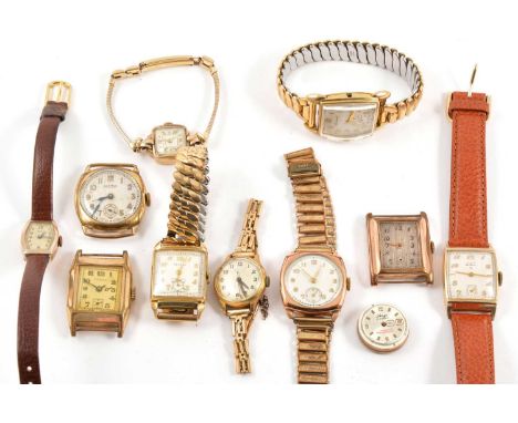 A collection of rolled gold and gold-plated vintage wristwatches, to include Elgin, Record, Astin, Montrose, bracelet, expand