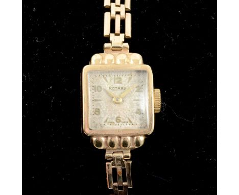 Rotary - a lady's 9 carat yellow gold bracelet watch, 11mm square dial with alternating arabics and batons, in a 9 carat yell