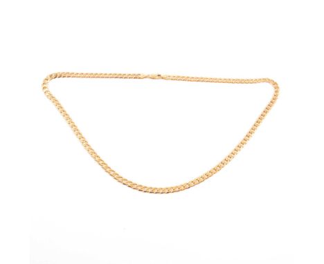 A 9 carat yellow gold 6mm gauge solid flat curb link chain necklace, 60cm, 32.3g.