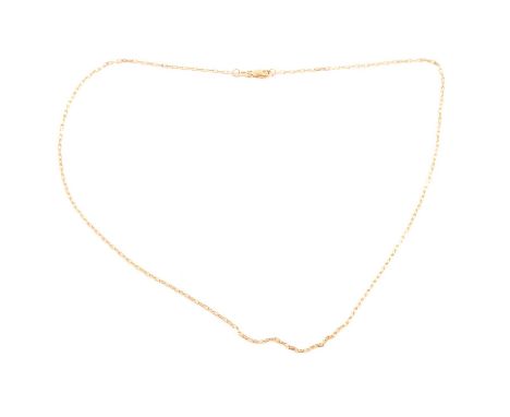 A yellow metal 1.6mm gauge rectangular belcher link chain, marked 750 Italy, 44cm, 3.4g.