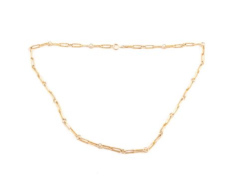 A 9 carat yellow gold chain link necklace, 4.5x10mm long rectangular bark textured links, 55cm long, 23.5g.