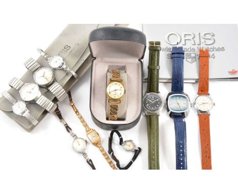 Oris - fourteen vintage gentlemen's and ladies' wristwatches, mostly stainless steel cases, stainless steel and leather strap