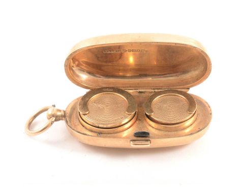 A 9 carat yellow gold sovereign/half sovereign case, plain polished finish, 55x30mm, large jump ring to top, Chester 1909, 41