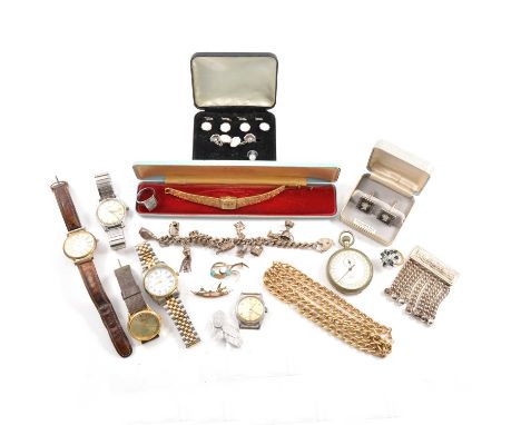 A collection of wristwatches and jewellery, mainly costume, a gentleman's stainless steel Omega wristwatch with screw down ba