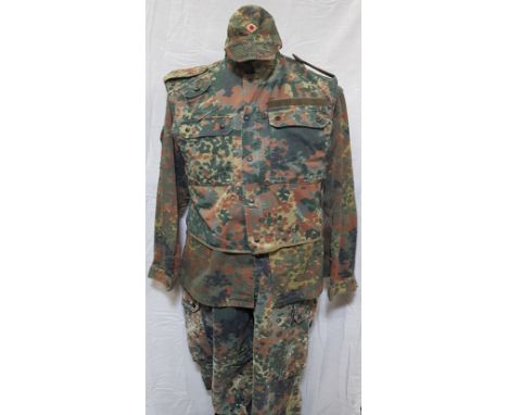 VINTAGE GERMAN FLECKTARN CAMOUFLAGE VEST, SHIRT, TROUSERS AND CAP