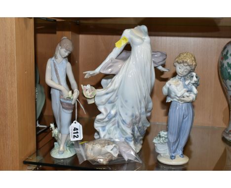 THREE LLADRO FIGURINES, comprising 'Tulip Garden' model no. 7712, a 1989 Collector's Society figure model no 7609 'My Buddy',