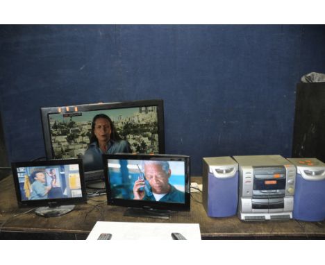 A COLLECTION AUDIO VISUAL EQUIPMENT including a Panasonic TX32-X20B 32in TV with remote (scratch to screen), an Alba 16in TV/