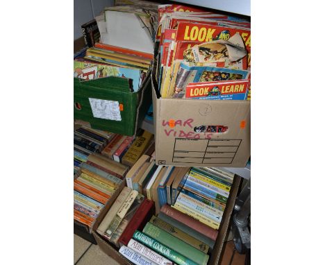 FOUR BOXES OF BOOKS AND EPHEMERA, to include approximately one hundred and twenty books in hardback and paperback formats, ti