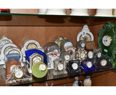 TWENTY EIGHT ROYAL DOULTON, WATERFORD, CAITHNESS AND OTHER GIFTWARE QUARTZ CLOCKS, including Royal Doulton Orchard Hill H5233