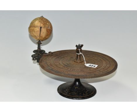 A LATE 19TH CENTURY TELLURIAN ORRERY, by George Philip &amp; Son, circa 1880, the signed 8cm globe mounted on a geared mechan