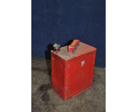 A VINTAGE FUEL CAN with brass cap height 32cm