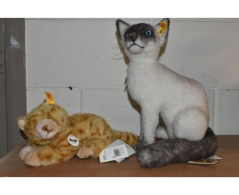 TWO UNBOXED STEIFF CATS, a mohair Balinese, 'Sulla', No.074264, height approx. 33cm and a Cuddly Soft Plush Ginger Tabby, No.