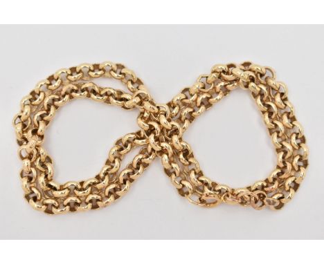 A 9CT GOLD BELCHER CHAIN, fitted with a spring clasp, hallmarked 9ct London import, stamped 9k Spain, length 500mm, approxima