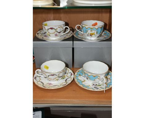 TWO BOXED SETS OF TWO ROYAL WORCESTER TEA CUPS AND SAUCERS, two pairs of duo cup-and-saucer sets in the 'Foxglove' and 'Primu