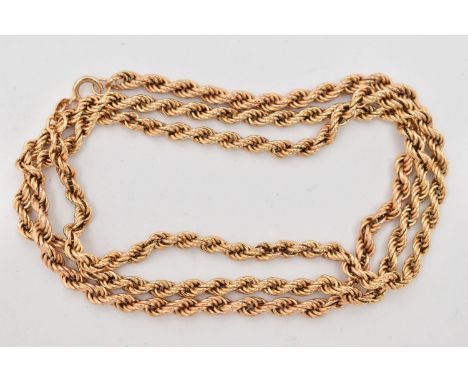 A 9CT GOLD ROPE TWIST CHAIN NECKLACE, hollow links, fitted with a spring clasp, hallmarked 9ct London import, length 580mm, a