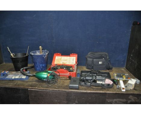 A CASED BOSCH UBH2/20SE SDS DRILL, a PB detail sander, a Coopers handheld vacuum (all PAT pass and working) and various hand 