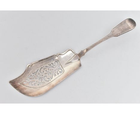 A MID VICTORIAN SILVER FISH SERVER, fiddle pattern with pierced blade, hallmarked 'John James Whiting' London 1839, length 31