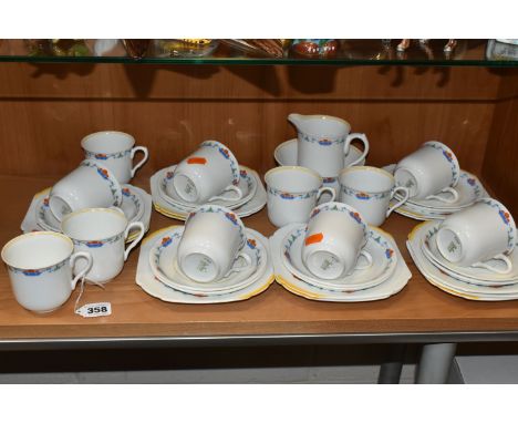 A THIRTY SEVEN PIECE SHELLEY TEA SET, in pattern 11799, comprising a sugar bowl, a cream jug, twelve square tea plates (one w