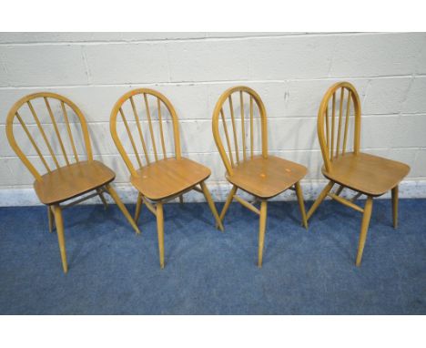 A SET OF FOUR ERCOL ELM AND BEECH WINDSOR KITCHEN CHAIRS (condition report: frames strong, surface marks, scuffs and other si