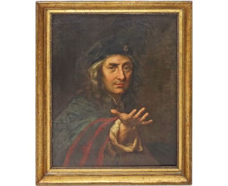 Portraitist (um 1800) Portrait eines Herren. Öl/Lwd. (Altersspuren, doubliert), verso auf altem Etikett unleserlich bez. "...