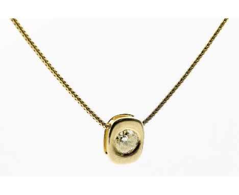 Brillantcollier. 750/000 GG, brutto 6,8 g. Zopfkette mit Karabinerschließe, daran beweglicher Anhänger, besetzt mit Brillant,