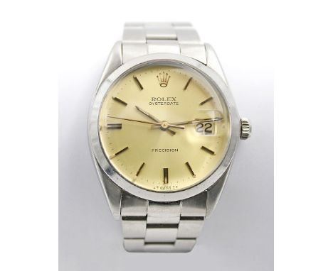 Vintage Armbanduhr "ROLEX", "Oysterdate Precision". Rundes Gehäuse und Oysterband mit verdeckter Faltschließe aus Edelstahl. 