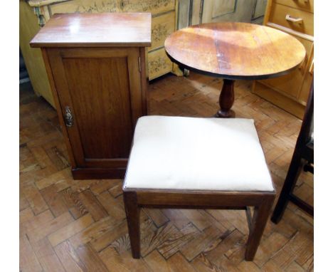 A 19th century mahogany pot cupboard dressing stool and tripod table Unfortunately we are not doing condition reports for thi