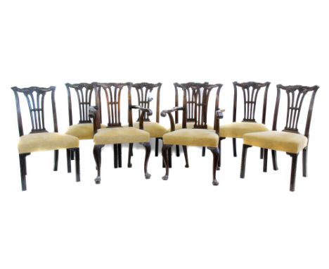 Set of eight Chippendale style mahogany dining chairs. Unfortunately we are not doing condition reports for this sale.