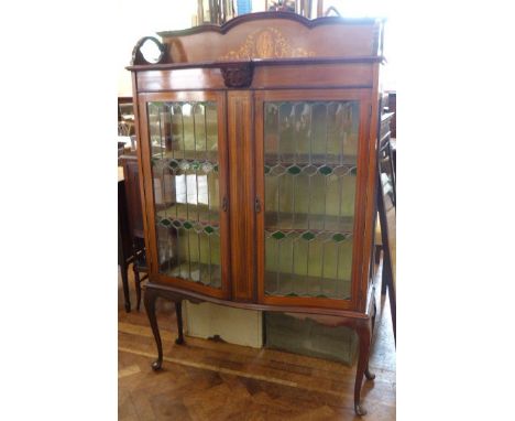 Art Nouveau mahogany and inlaid two door display cabinet with glazed doors and cabriole legs Unfortunately we are not doing c