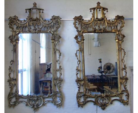 A pair of Chinese Chippendale design Gesso wall mirrors Unfortunately we are not doing condition reports for this sale.