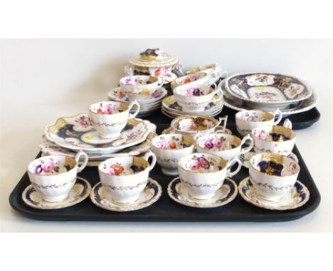 A mid 19th century Derby style tea service and two Derby plates Unfortunately we are not doing condition reports for this sal