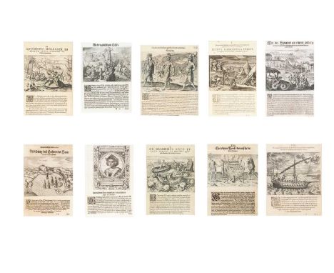 Ten framed Facsimile Prints of 16th Century Engravings Many after Theodor de Bry  Including Cooking Fish, a plate from 'A Bri
