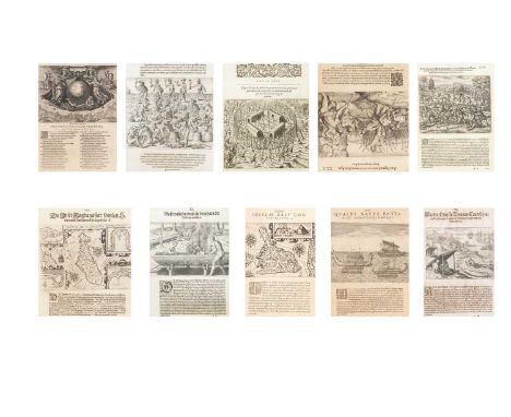 Ten framed Facsimile Prints of 16th Century Engravings After Theodor de Bry  Including a map of Bali, and Virginia 1585, Virg