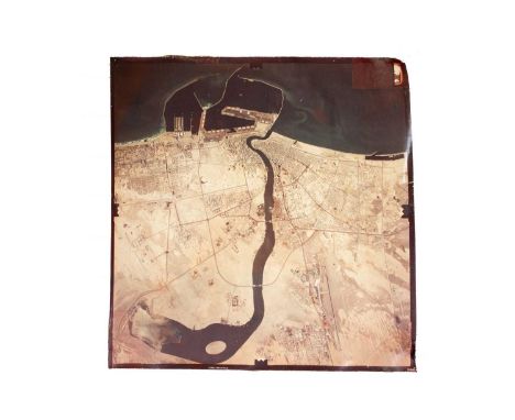 (Dubai) A 1960's Aerial view of Dubai Large photographic print Taken on Kodak safety film, a couple of small tears to the mar
