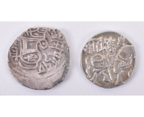 Two silver Drachm coins, including an Indian silver Drachm, with a Kabulshahi Empire Drachm, (2) 