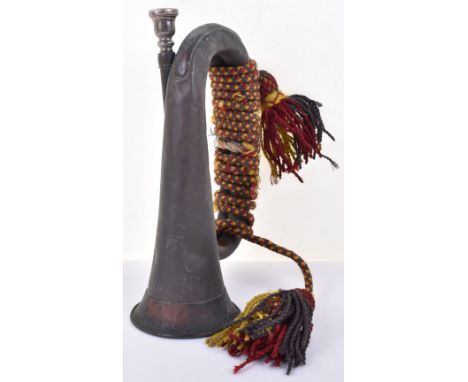 1917 Officer Training College (O.T.C) Bugle, untouched example of a copper bugle manufactured by R G LAWRIE, with broad arrow