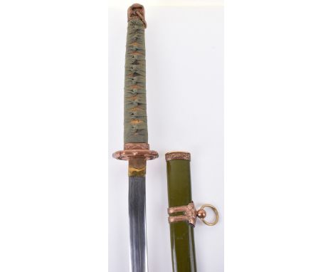 WW2 Style Japanese Sword Katana, being an excellent quality representation with copper brass mounts, cloth bound handle and h